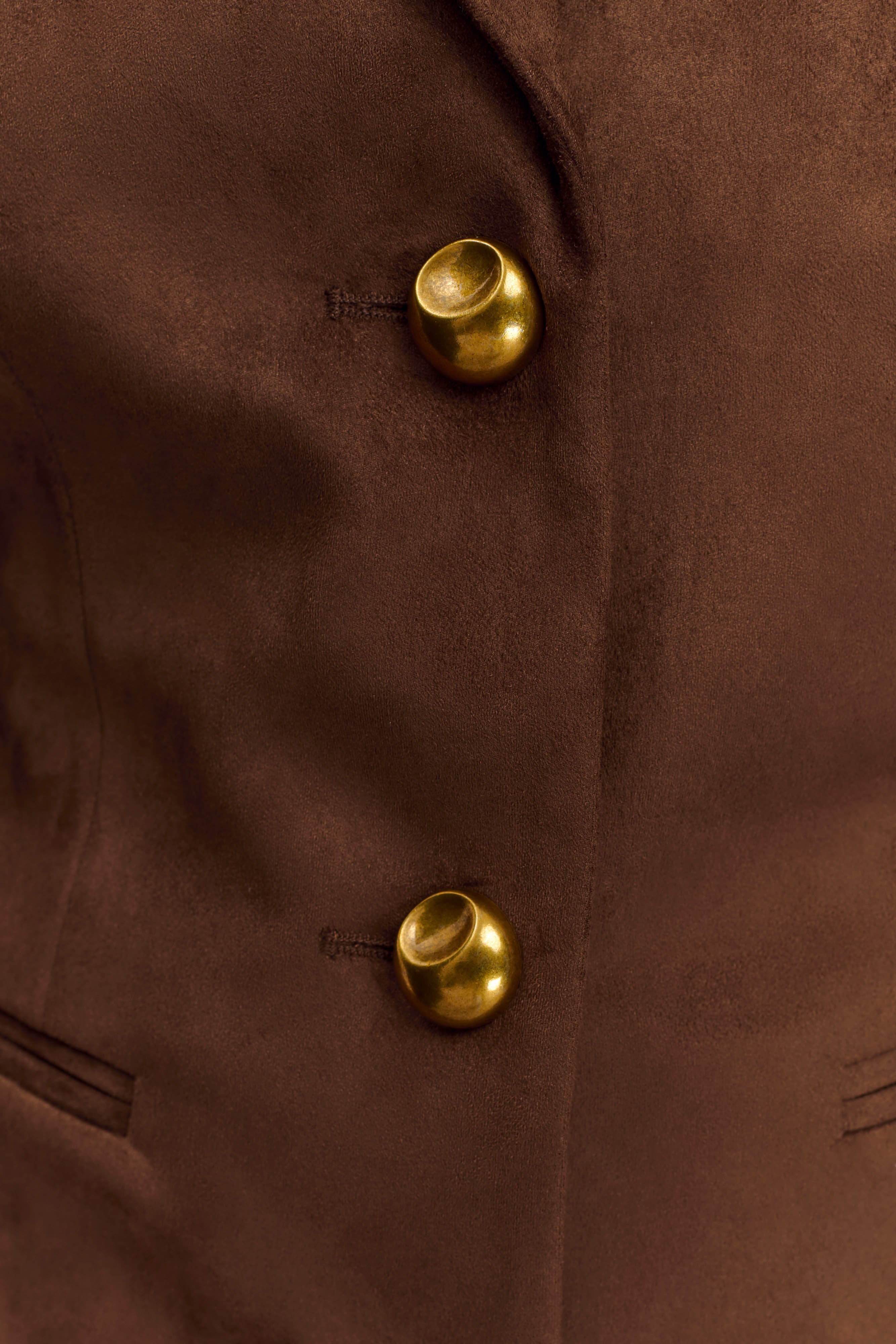 Sally Faux Suede Cinched Blazer - Milk Chocolate