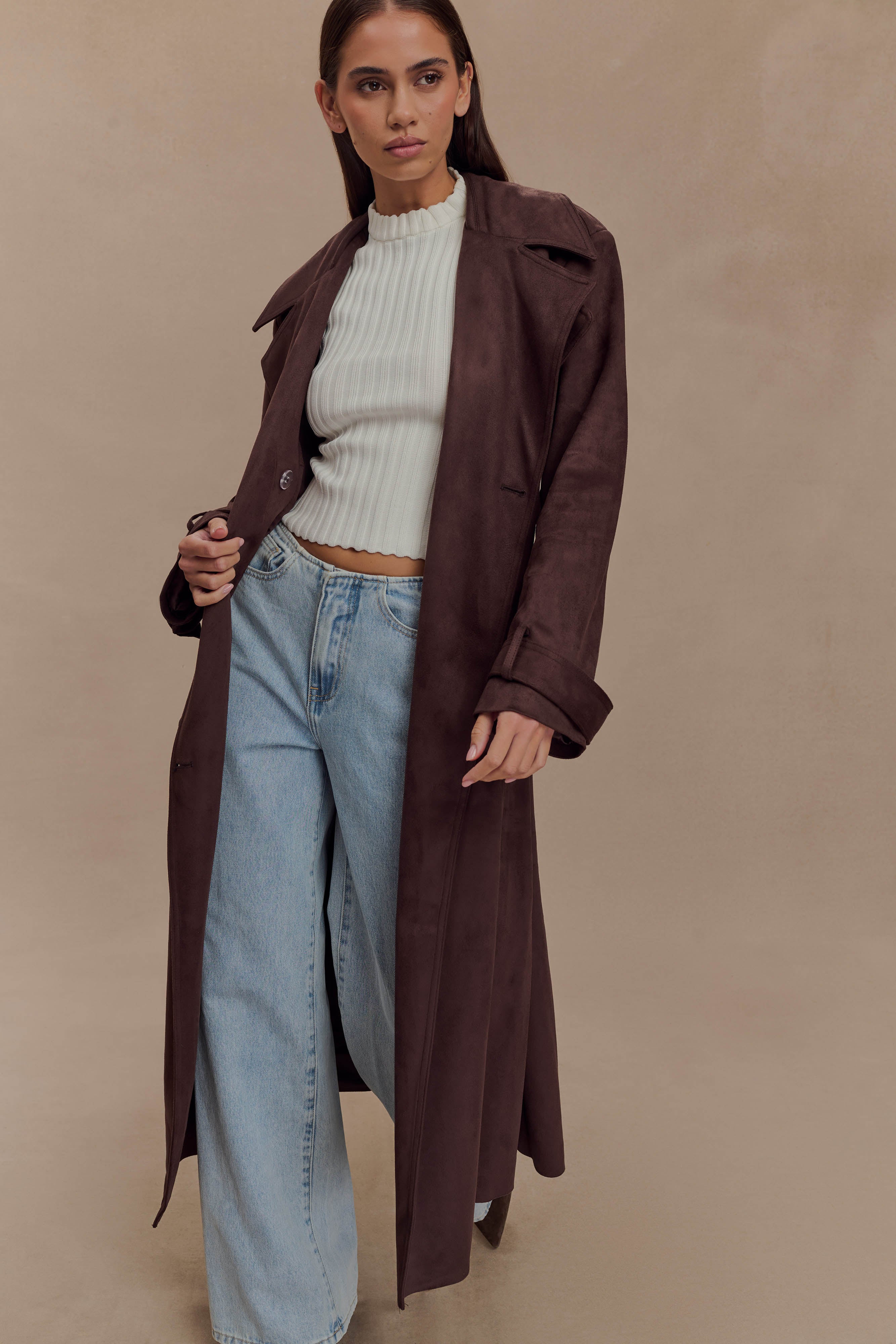 Marc Faux Suede Coat - Cocoa Chocolate