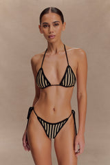 Corrie Crochet Tie Up Bikini Bottom - Black And Neutral Stripe