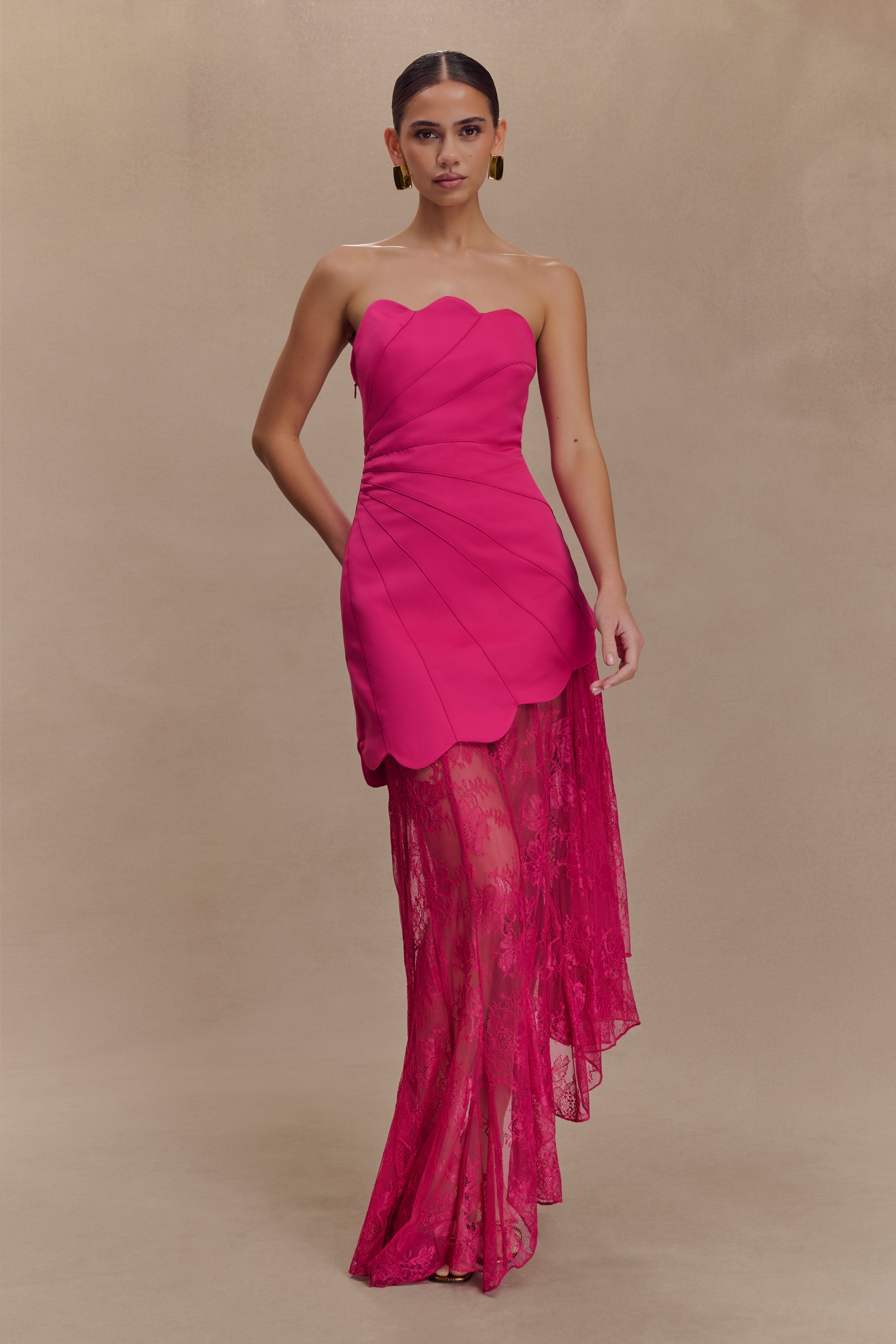 Aleena Satin And Lace Maxi Dress - Dragonfruit