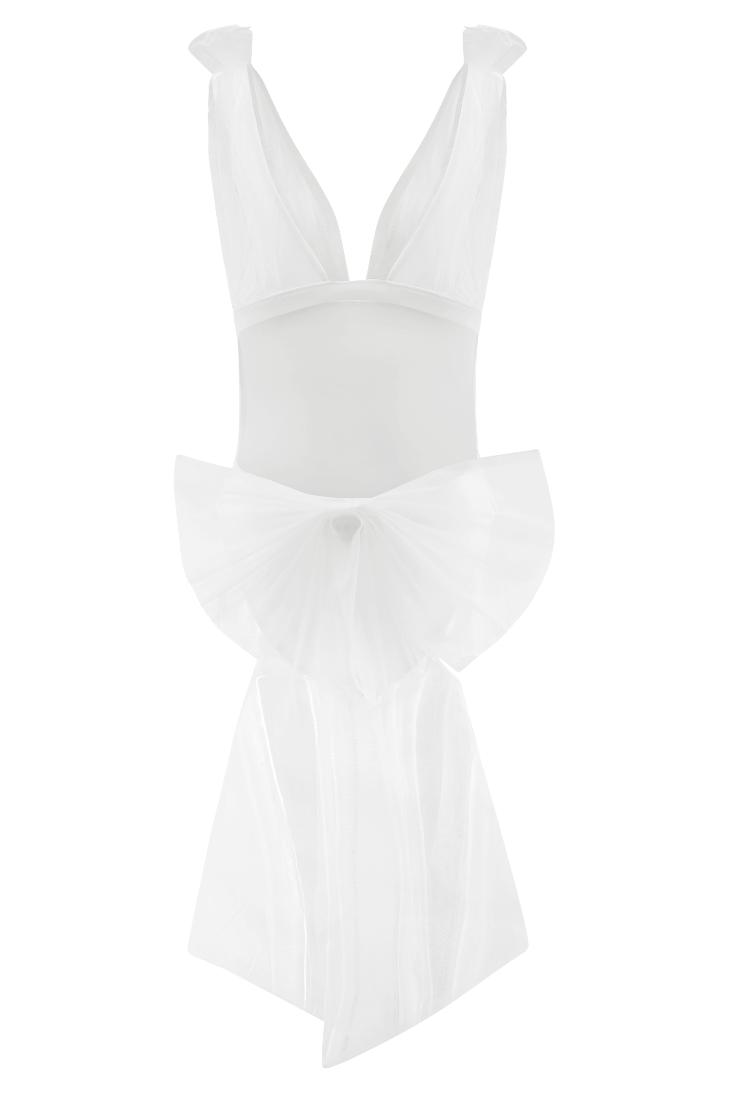Sybil Plunge One Piece With Bow - Ivory